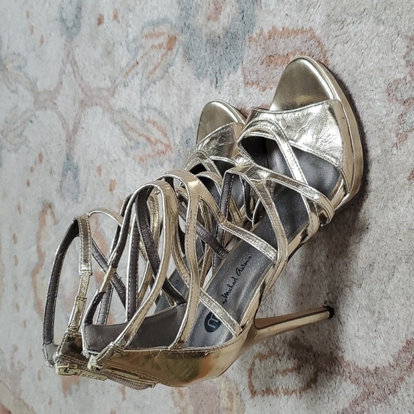 Michael Antonio gold strappy heels - Picture 1 of 9